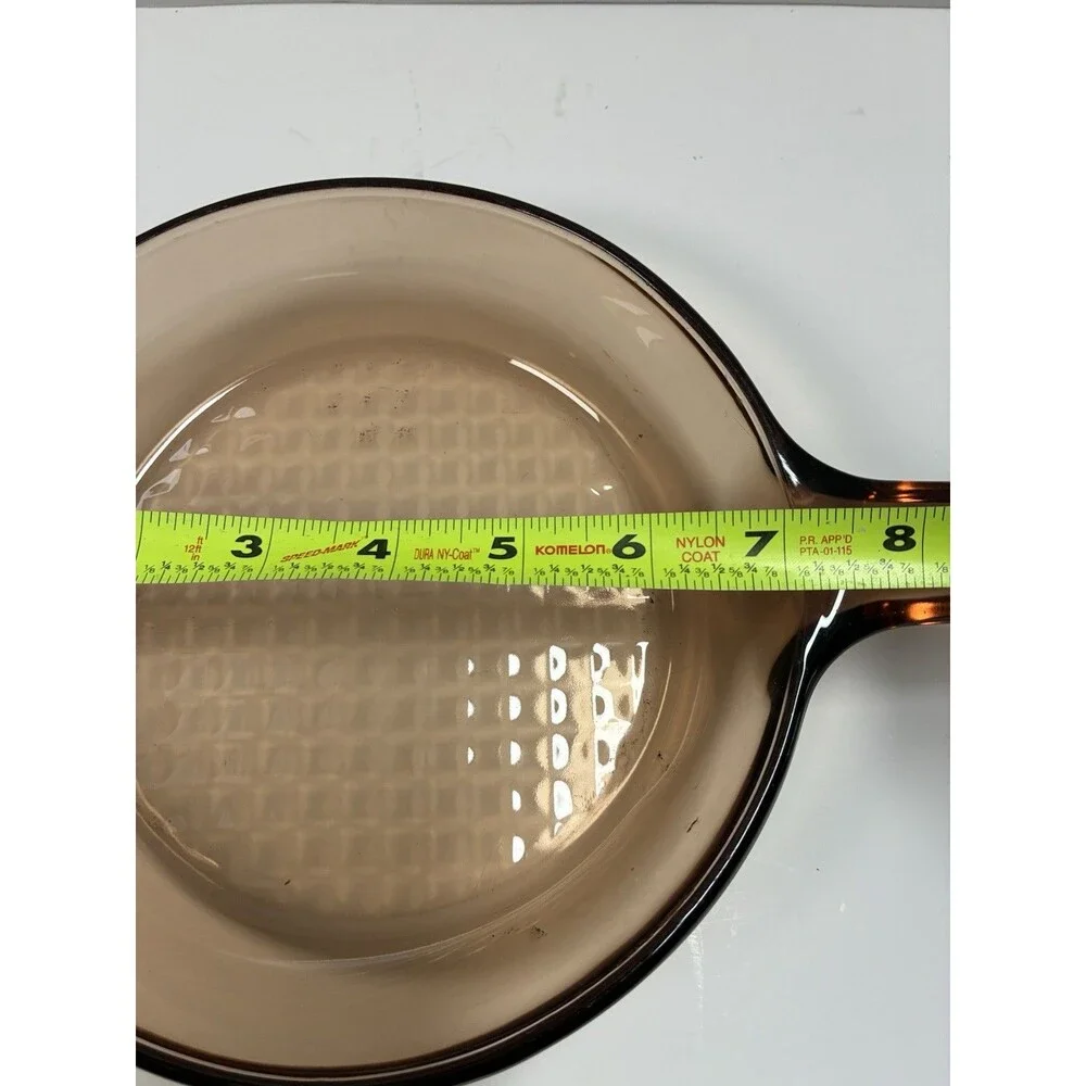 Vision Corning Ware Amber Glass Cookware Lot 2 Pc Bowl & Frying Pan USA